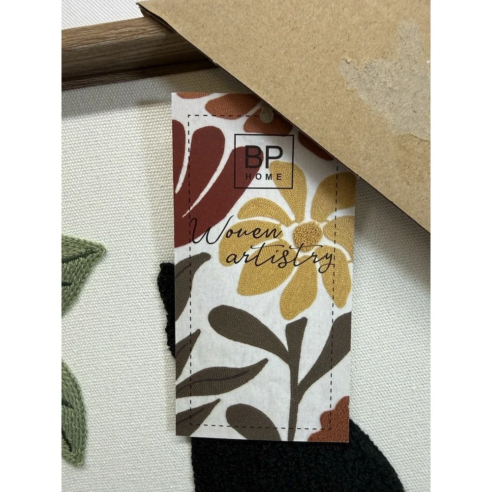 BP Home Woven Embroidered Textile Wall Art Plants Cat Books  15 X 19 Set Of 2